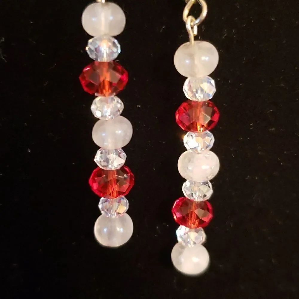 Beautiful Hand-Crafted Red and White Drop Earrings